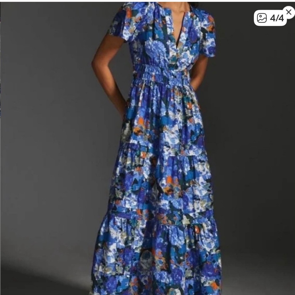 Anthropologie Somerset Blue Floral Maxi Dress